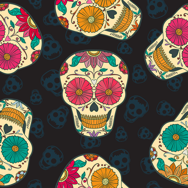 Vector Mexican  Skull Seamless pattern. - Vector, Image
