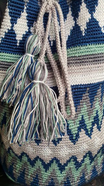 Handmade bags. Knitted from colored threads. Volumetric and comfortable to wear with a long handle. Crochet and knitting. - 写真・画像