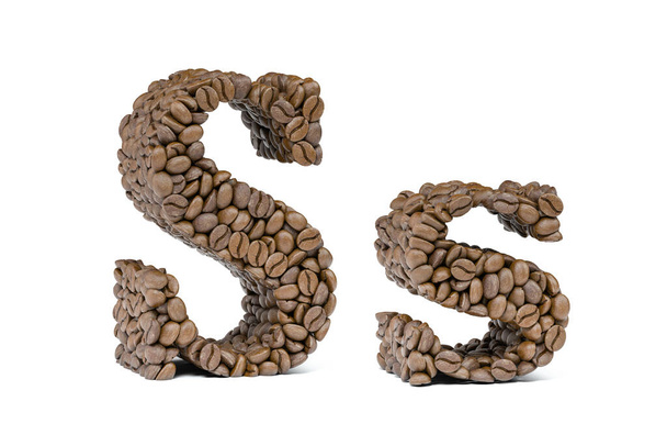 Letter S from coffee bean isoilated on white. Coffee alphabet font. 3d illustration - Foto, Imagem