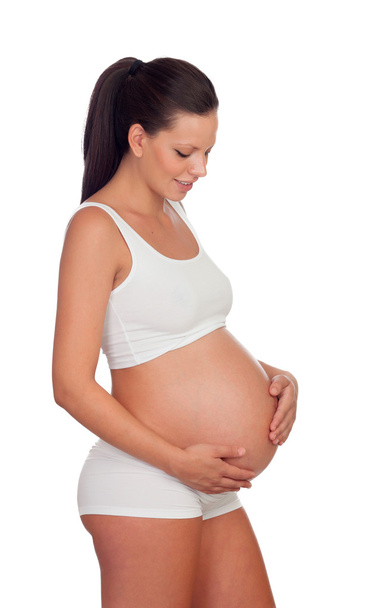 Brunette pregnant in underwear - Zdjęcie, obraz