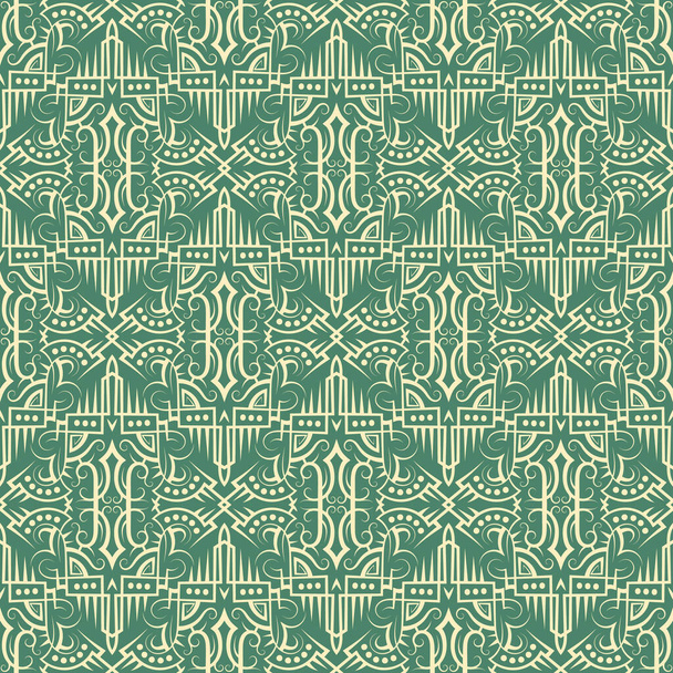 部族ヴィンテージシームレスパターン。対称創造的な二色の壁紙。ベクトルテーブル装飾デザイン. - ベクター画像