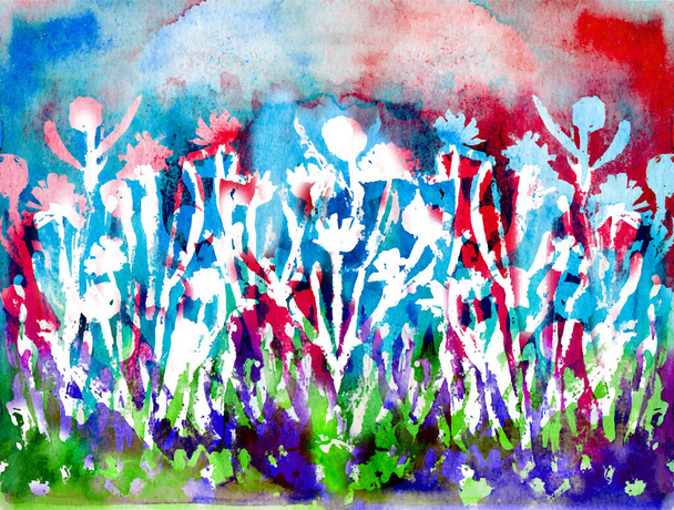 Abstract watercolor painting with flowers. - Vetor, Imagem