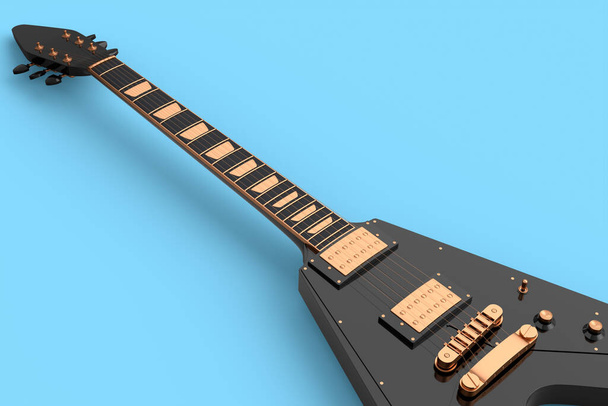 Close-up Electric acoustic guitar isolated on blue background. 3d render of concept for rock festival poster with heavy metal guitar for music shop - Foto, imagen