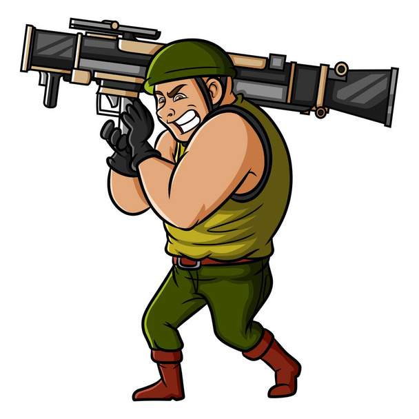 O soldado está atirando com a arma de ilustração bazooka - Vetor, Imagem