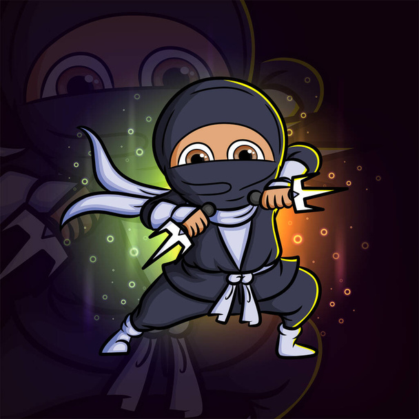 Ο ninja επιτίθεται με το λογότυπο σχεδιασμό μασκότ esport τρίαινα της εικονογράφησης - Διάνυσμα, εικόνα