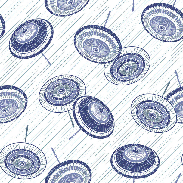 A seamless pattern of rain lines and Japanese umbrellas,The traditional Japanese umbrella is called banngasa, - Vektör, Görsel