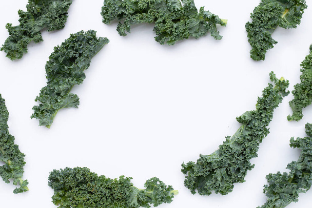 Kale leaves on white background. Top view - Photo, Image