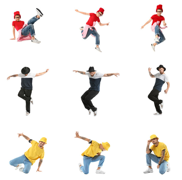 Set of hip-hop dancers on white background - Photo, Image