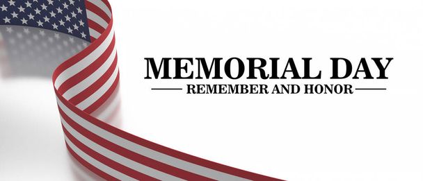 Memorial Day Remember and Honor text and America flag on white background. Happy Memorial Day National USA holiday, 3d render - Fotoğraf, Görsel