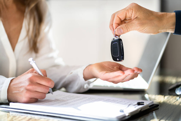 Receiving Car Key From Salesmen. Customer And Owner - Fotografie, Obrázek