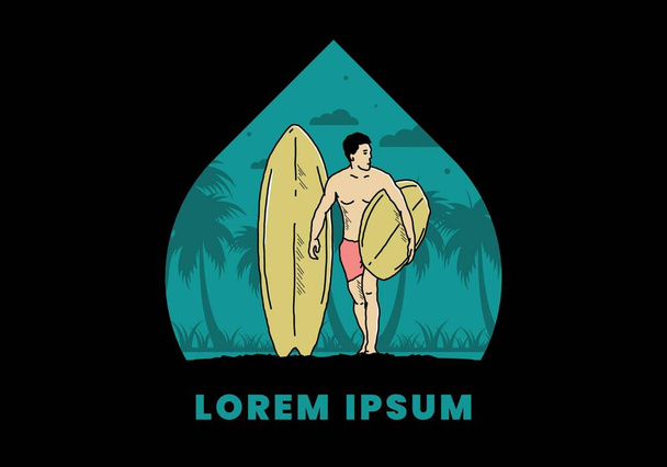 The shirtless man holding surfboard illustration design - Vettoriali, immagini
