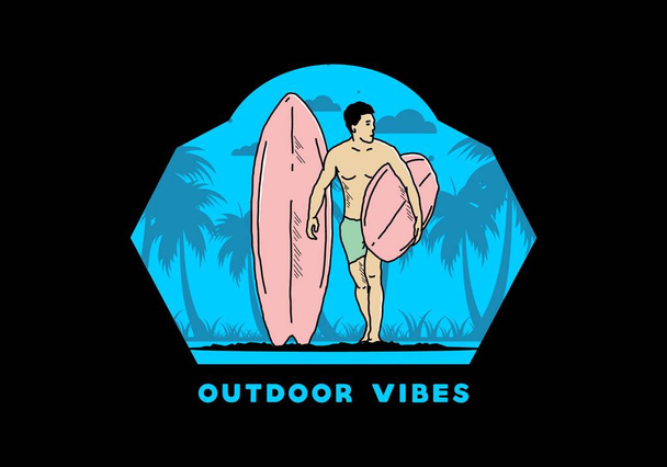 Paidaton mies, jolla on surffilauta kuvituksen suunnittelu - Vektori, kuva