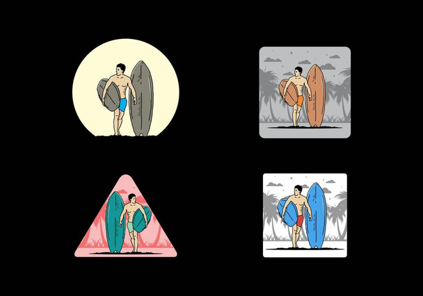 The shirtless man holding surfboard illustration design - Vektori, kuva