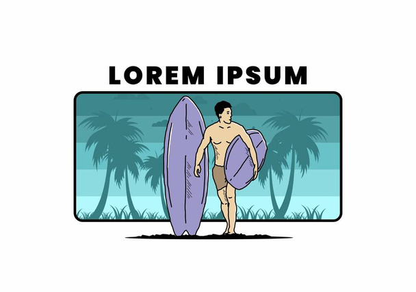 Το shirtless man κρατώντας surfboard εικονογράφηση σχεδιασμό - Διάνυσμα, εικόνα