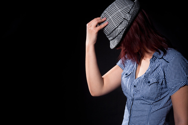 Portrait of beautiful dancing girl in hat - Fotoğraf, Görsel