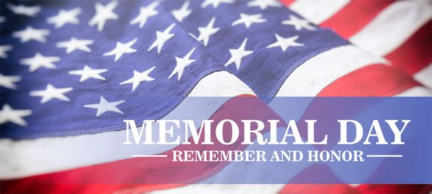 Memorial Day Recuerde y honre el texto sobre la bandera de Estados Unidos. Feliz Día de los Caídos. Fiesta nacional de EE.UU. en honor a todos los veteranos que sirvieron - Foto, imagen