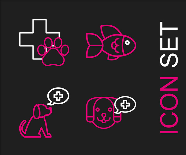 Set line Veterinary clinic symbol, Fish and icon. Vector - Vector, Image
