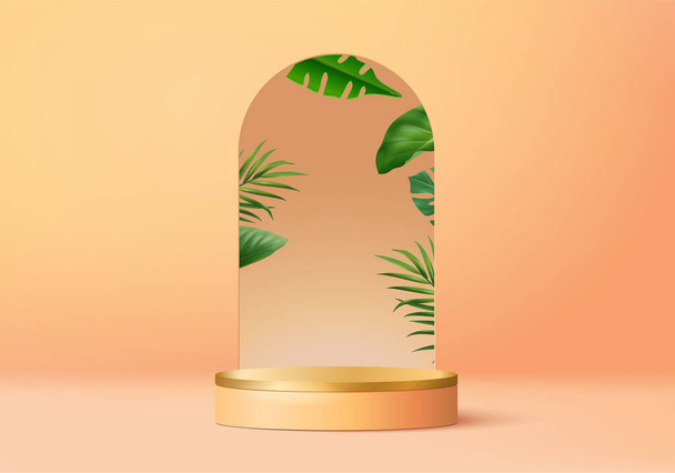 3d orange palm render for summer tropical. background product display podium scene with holiday tropical platform. summer background vector 3d with podium. stand for cosmetic product display - Vektör, Görsel