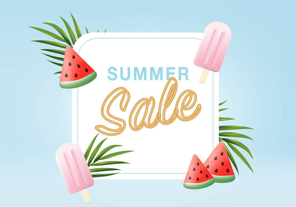 3d blue palm render for summer tropical. background product display podium scene with holiday tropical platform. summer background vector 3d with podium. stand for cosmetic product display - Wektor, obraz