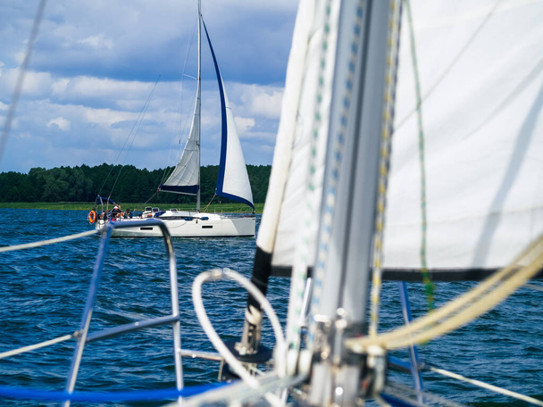 view on a a sailing yacht from the bow of a sailing boat or yacht - Foto, Bild