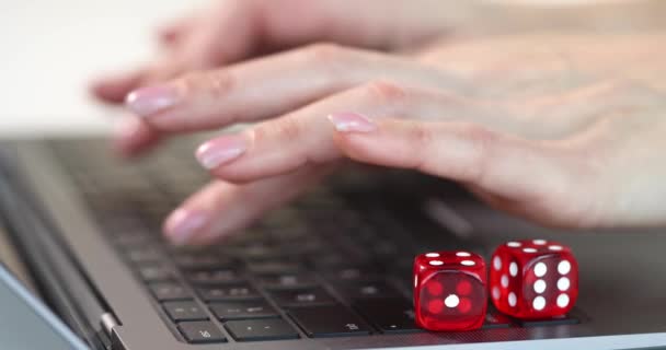 Online gambling and hand work on laptop keyboard - Footage, Video