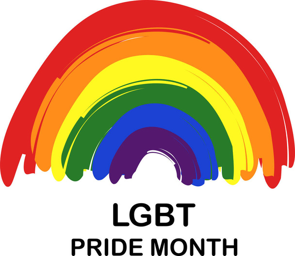 illustration of colorful rainbow near lgbt pride month lettering on white - Vektor, Bild