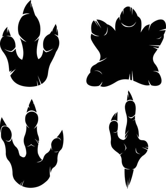 Dinosaurs Paw With Claws Print Logo Design. Raster Hand Drawn Collection Set Isolated On White Background - Vector, imagen