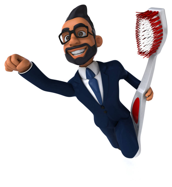 Fun 3D cartoon illustration of an indian businessman with toothbrush  - Fotografie, Obrázek