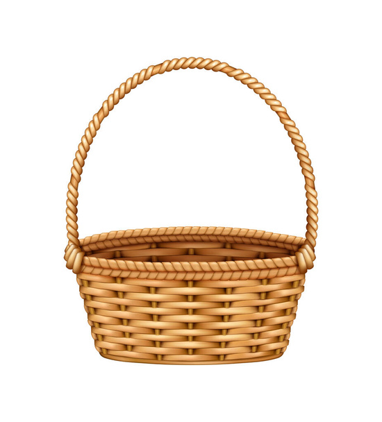 Color willow wicker basket realistic composition with natural stained wood isolated on blank background vector illustration - Vetor, Imagem