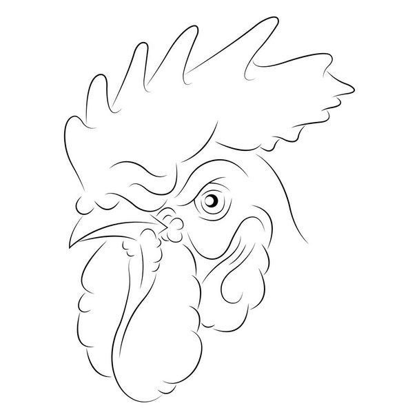 Rooster head in a minimalist style. The design is suitable for modern tattoos, decor, logo, badge, symbol of the year, farmland, t-shirt printing and apparel. Isolated vector illustration - Vektor, kép