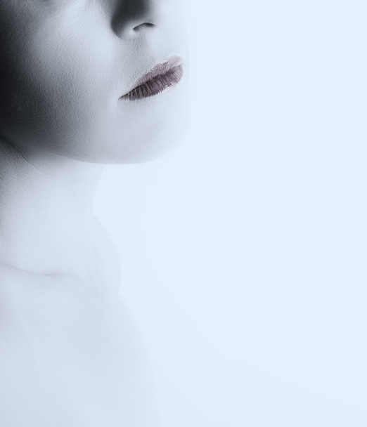 High key fine art portrait of woman mouth and chin on bright whi - Foto, immagini