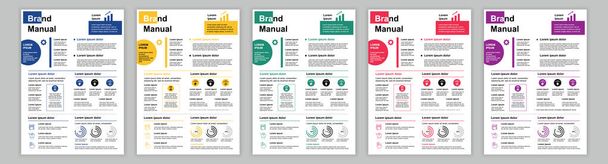 DIN A3 business brand manual templates set. Company identity brochure page with financial data. Banner with marketing and professional development. Vector layout design for poster, cover, brochure - Vetor, Imagem