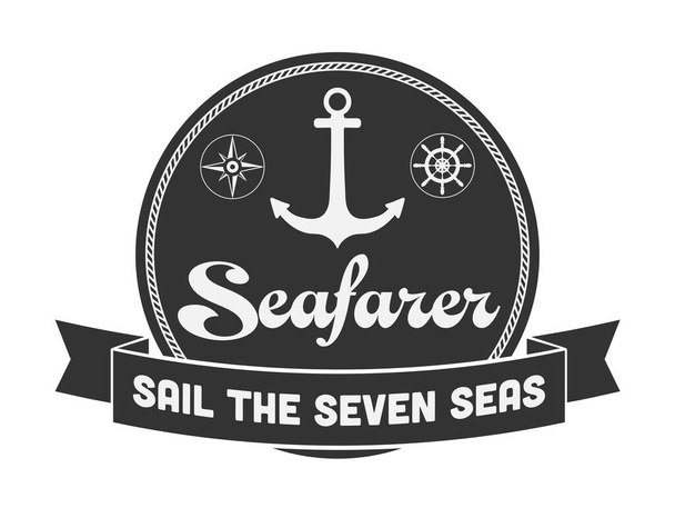 maritime Seafarer logo with anchor, wheel and compass - Vector, afbeelding