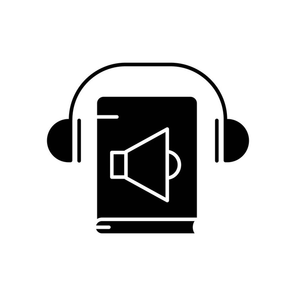 Audio libro icono vector. libro, megáfono, auriculares. Estilo de icono sólido, glifo. Diseño simple ilustración editable - Vector, imagen