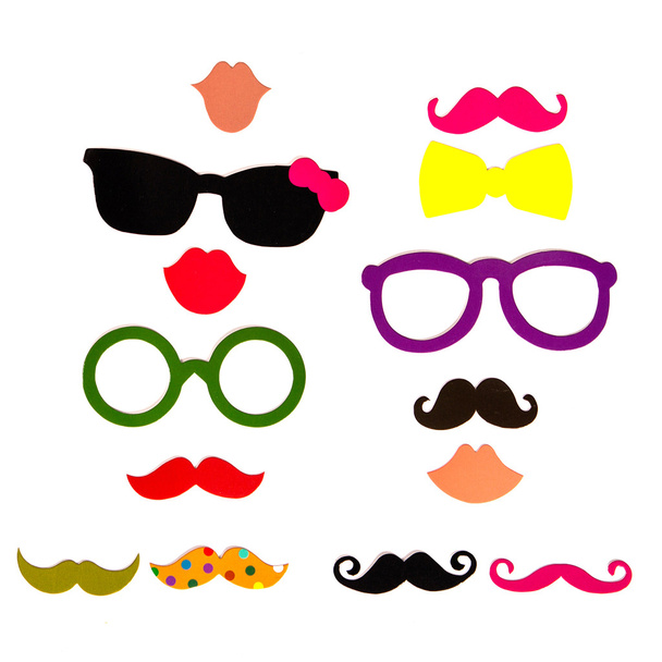 Photobooth Birthday and Party Set - glasses, hats, crowns, masks, lips, mustaches - Foto, Imagem