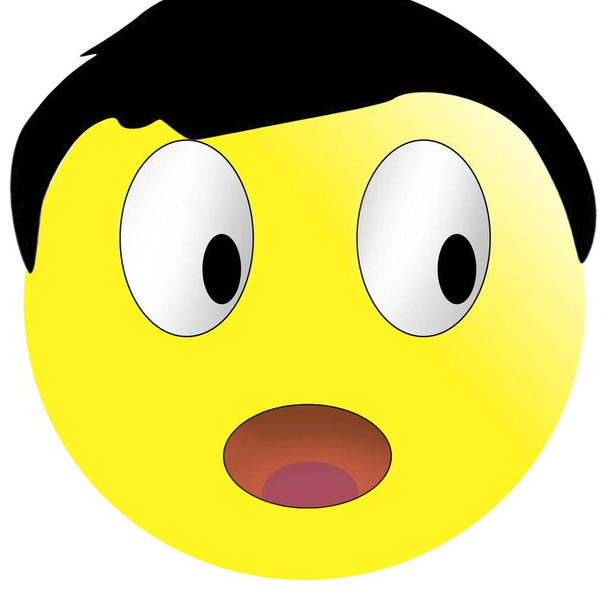 Emoticono amarillo con peinado pelo negro sobre fondo blanco aislado - Foto, Imagen