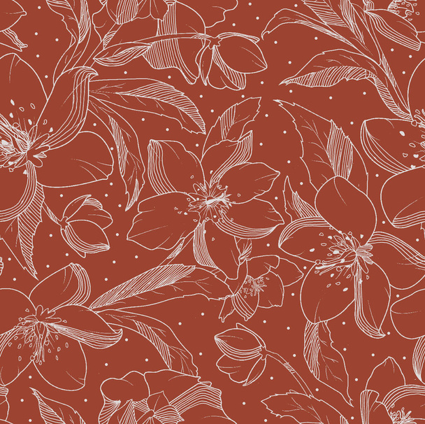 Flor simple diseño de patrón sin costura para papel, impresión textil. Fondo floral con flores y hojas dibujadas a mano. - Foto, imagen