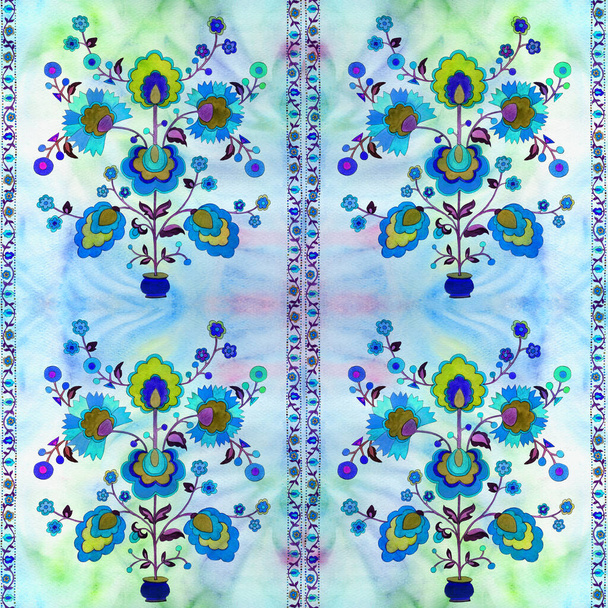Ukrainian ethnic motif. Seamless pattern. Decorative composition with floral motifs. Watercolor. Wallpaper. Use printed materials, signs, posters, postcards, packaging.  - Фото, зображення