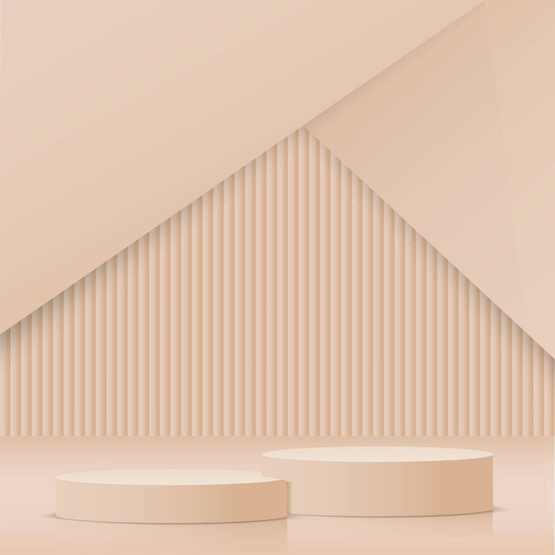 Abstract minimaal tafereel met geometrische vormen. Crème kleur podium in crème kleur achtergrond voor productpresentatie. Vectorillustratie - Vector, afbeelding
