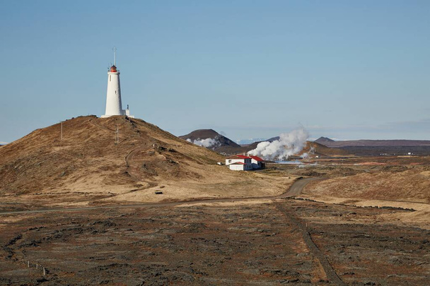Old White Lighthouse on a hill - Foto, imagen