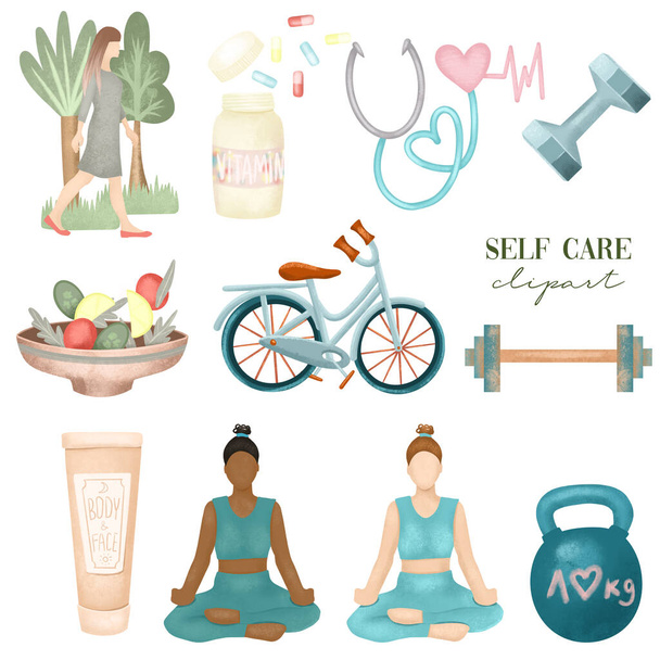 Sport, activity, healthy lifestyle and self care graphic clipart, isolated illustration on white background - Fotoğraf, Görsel