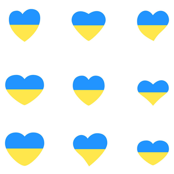 Set of hearts in colors of Ukrainian flag. Isolated vector icons on white background. Patriotic national symbols for banners, design, icons, wallpapers, prints, posters - Vektor, Bild