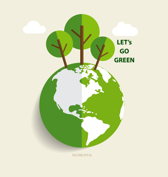 Green Eco Earth, Green earth with trees. Vector Illustration - Wektor, obraz