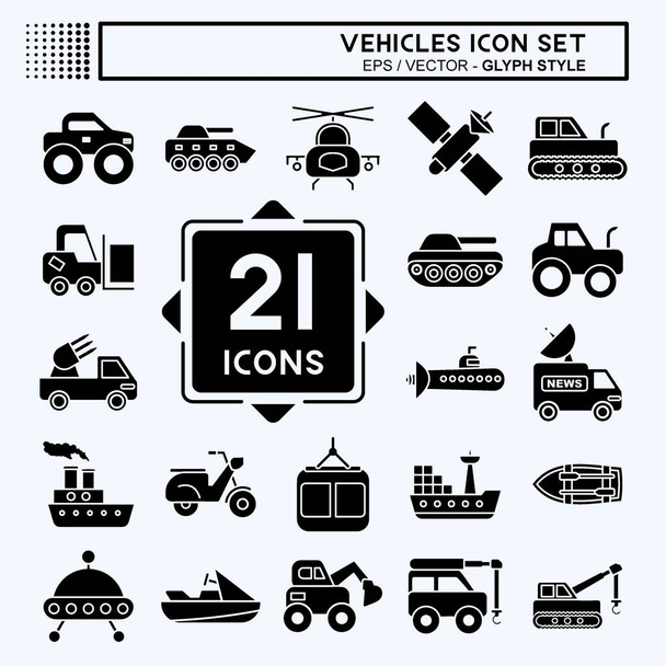 Icon Set Vehicles. suitable for Education symbol. glyph style. simple design editable. design template vector. simple illustration - Vecteur, image