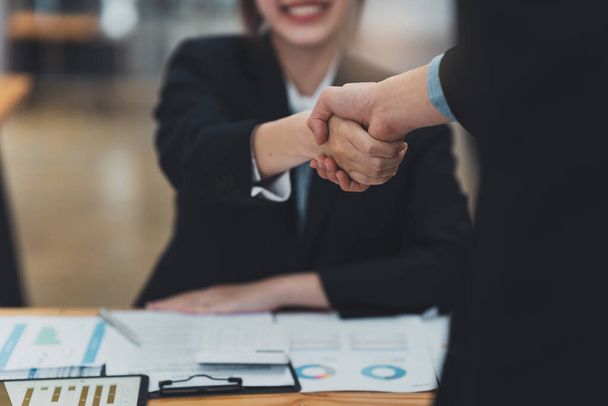 Business partnership meeting concept. Image businessman handshake. Successful businessmen handshaking after good deal. Group support concept. - Photo, Image