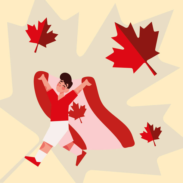 chlapec drží kanadskou vlajku - Vektor, obrázek