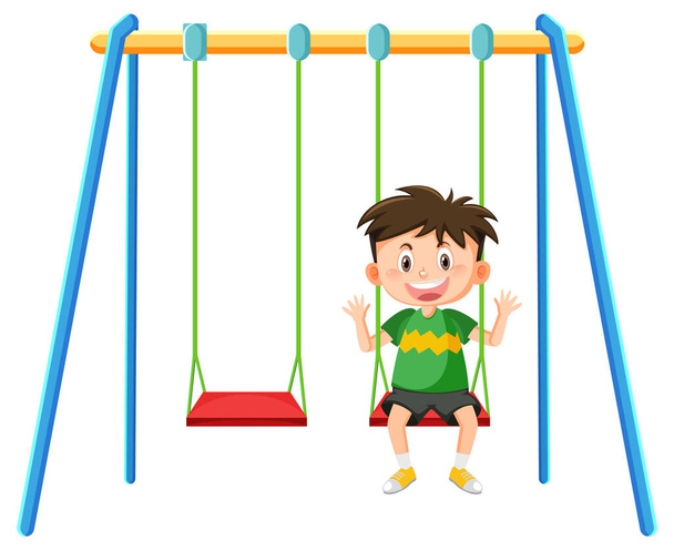Bambino su swing set parco giochi su sfondo bianco illustrazione - Vettoriali, immagini