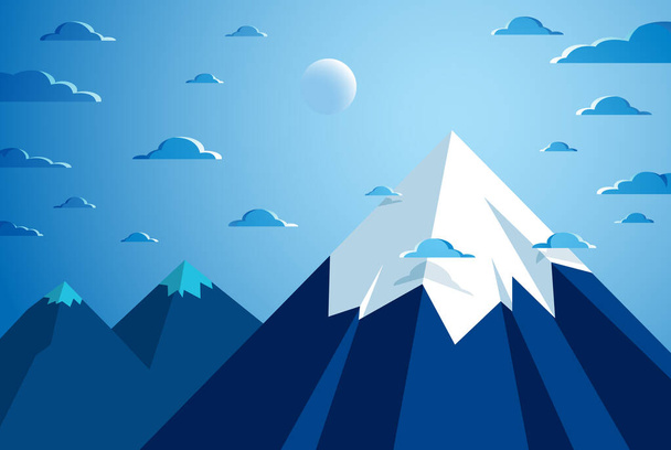 Beautiful mountain landscape with moon in the night, moon over peak scenic nature vector illustration, tranquil calm image for relaxing. - Vetor, Imagem