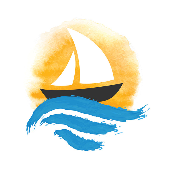 Sailing boat on the water, vector logo - Vektor, Bild