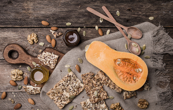 Pumpkin, nuts,  honey and seeds - Foto, imagen